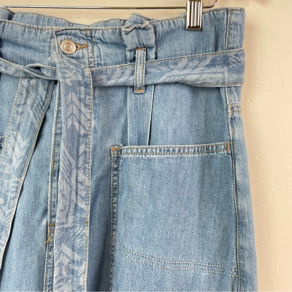 Free People Belted Denim High-Waisted Utility Paperbag Pants in Blue Haze Sz 29 - Picture 6 of 16